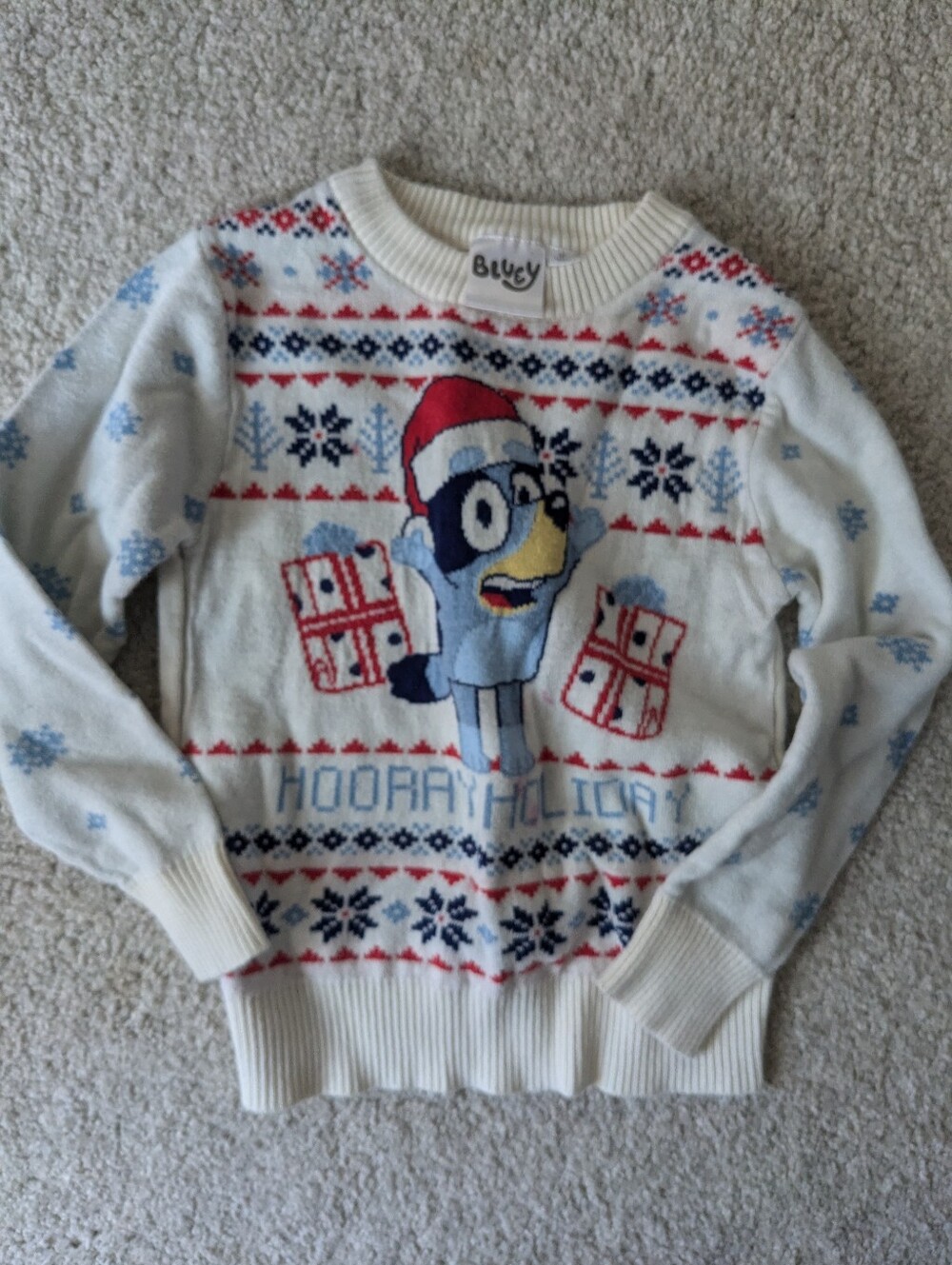 Bluey Holiday Knit Sweater - Cream, Blue, Red